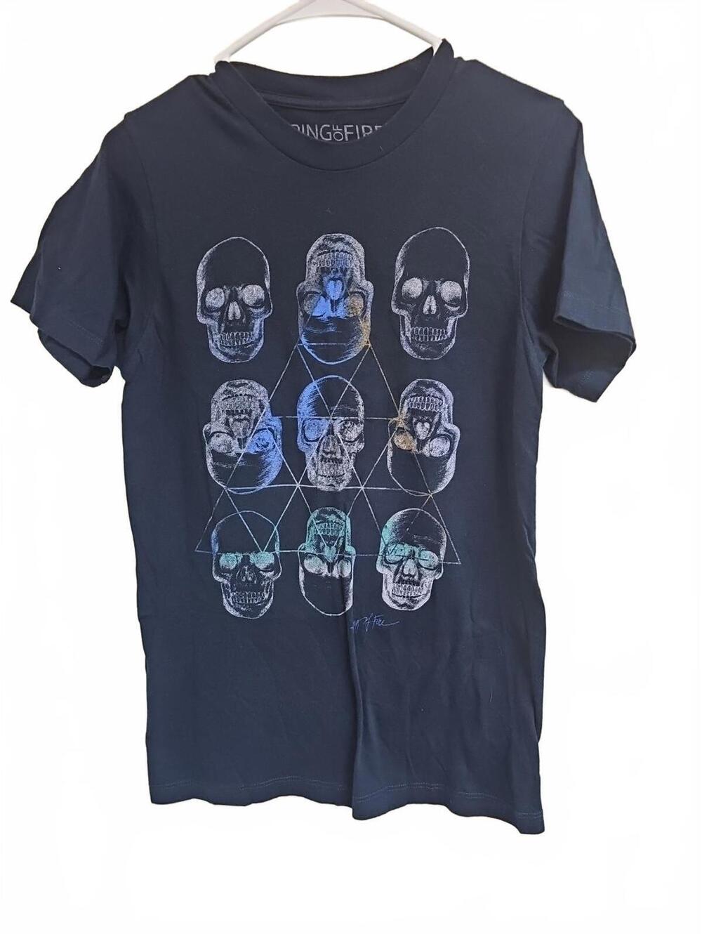 Ring Of Fire Downtown Y2K Los Angeles Skulls Navt T-shirt  Size S